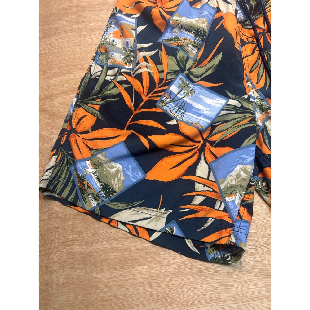 Nautica Mens Tropical Postcard Print Swim Trunks Orange Blue Board Shorts Small - Picture 2 of 9